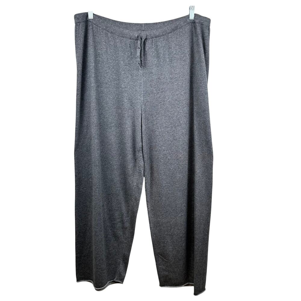 NEW Eileen Fisher Wide Leg Knit Ankel Pants Organic Cotton Drwastring Gray 2X